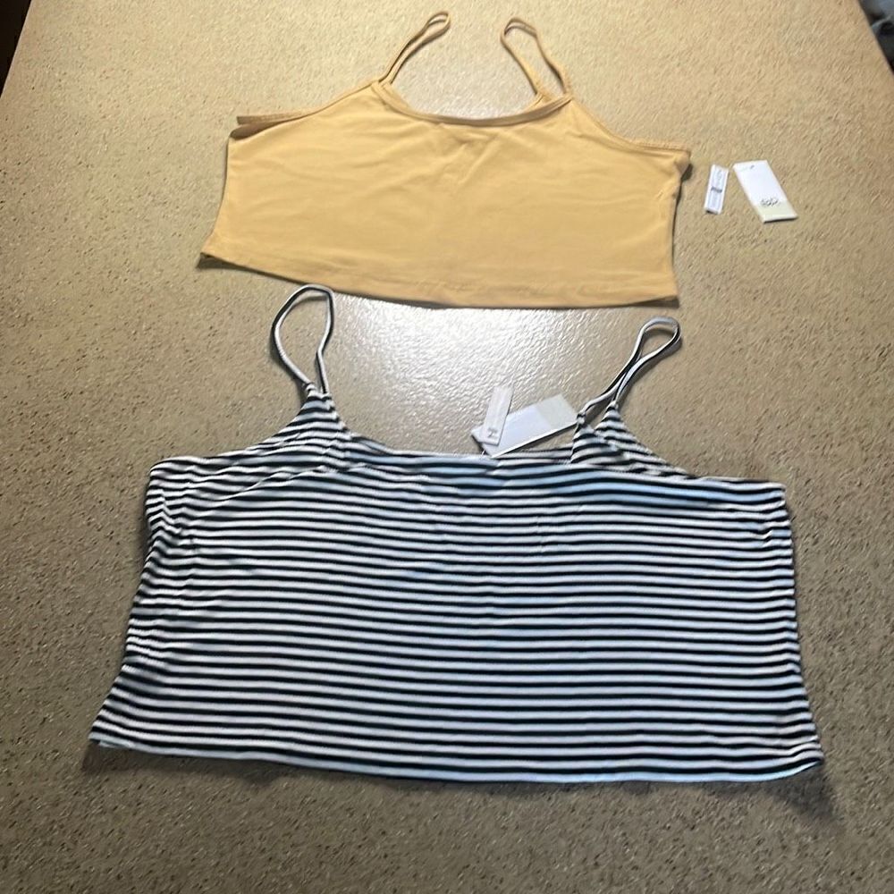 BP. Bundle of 2 Cropped Tank Tops XL - Mustard, Black White Striped